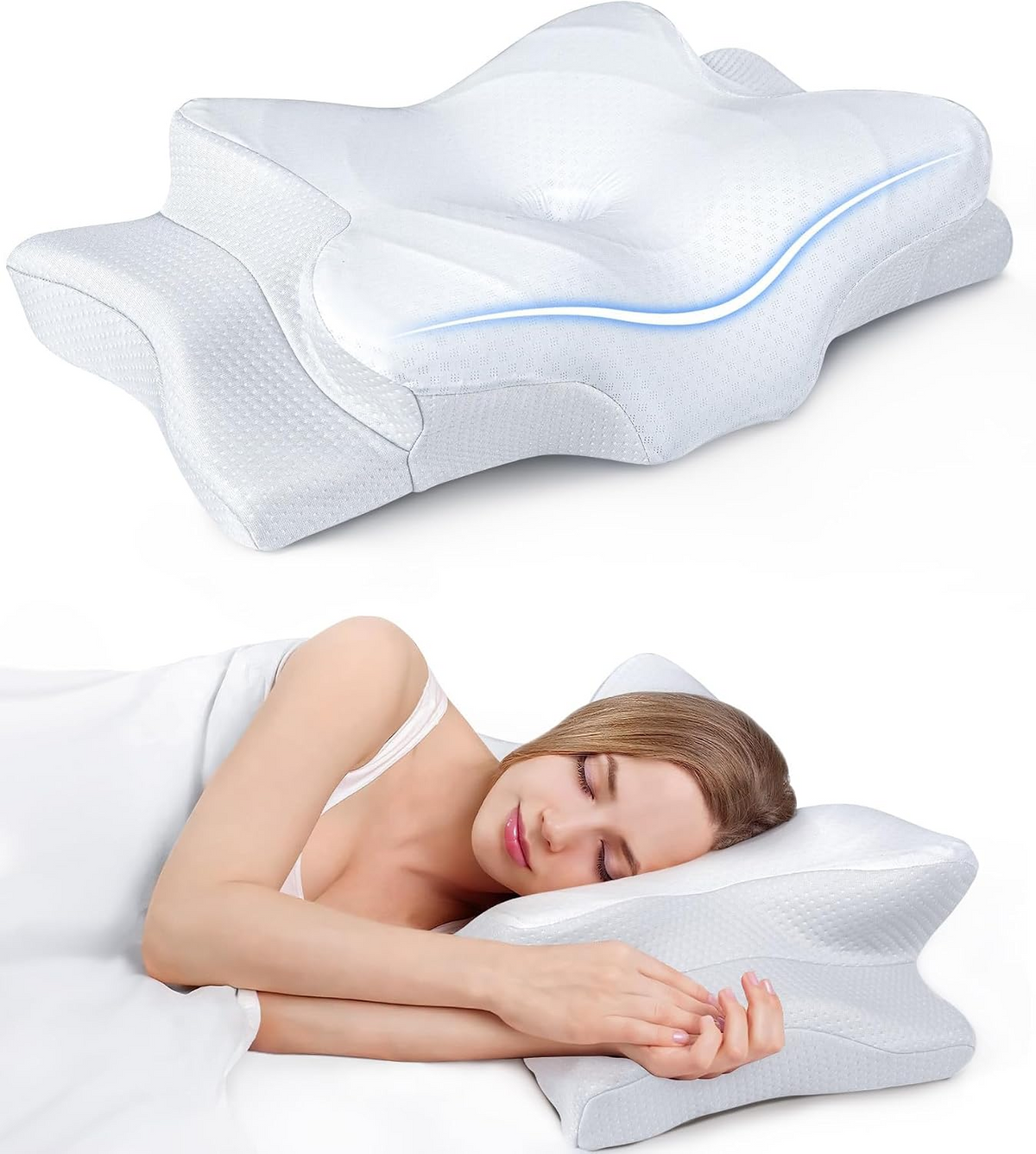 Adjustable Cooling Memory Foam Neck Pillow, Ergonomic Cervical Support Pillow for Sleeping, Contoured Neck & Head Support Pillow for Side and Back Sleepers