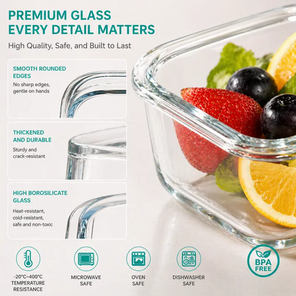 16-Piece Glass Food Storage Containers Set – 8 Airtight Snap Lids & 8 Containers for Meal Prep, Leftovers, Lunch & Kitchen Organization