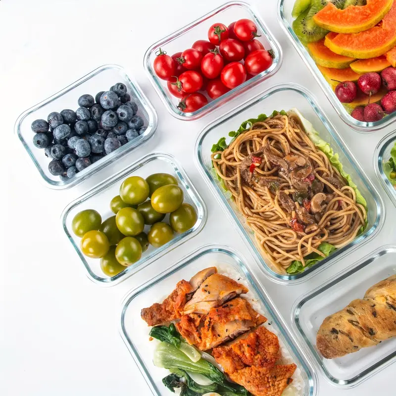 16-Piece Glass Food Storage Containers Set – 8 Airtight Snap Lids & 8 Containers for Meal Prep, Leftovers, Lunch & Kitchen Organization