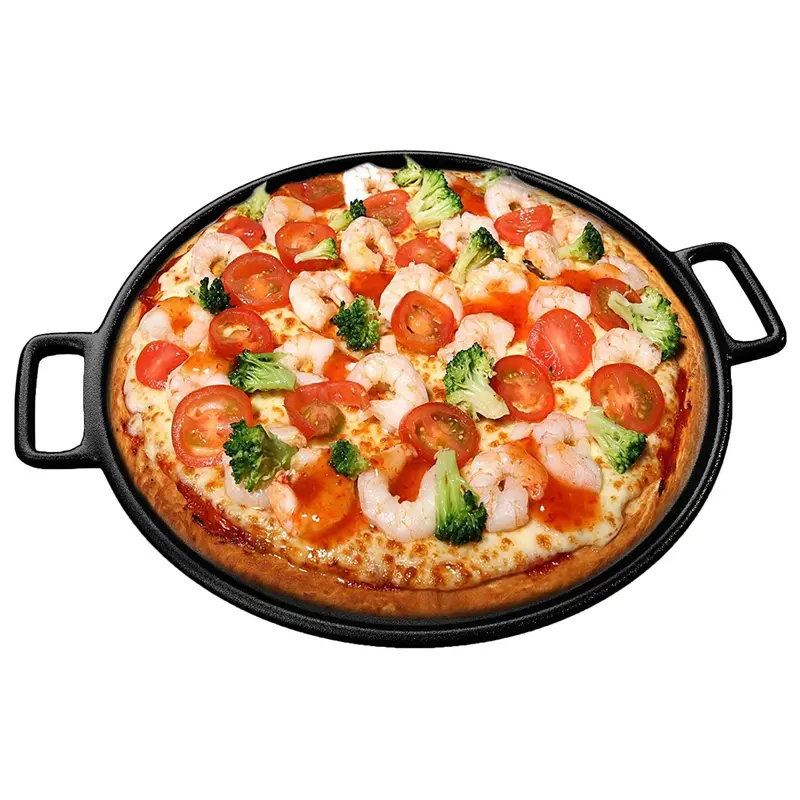 12”/14” Cast Iron Pizza Pan, Even-Heating Heavy-Duty Cast Iron Cookware for Homemade Pizza, Baking & Oven Cooking