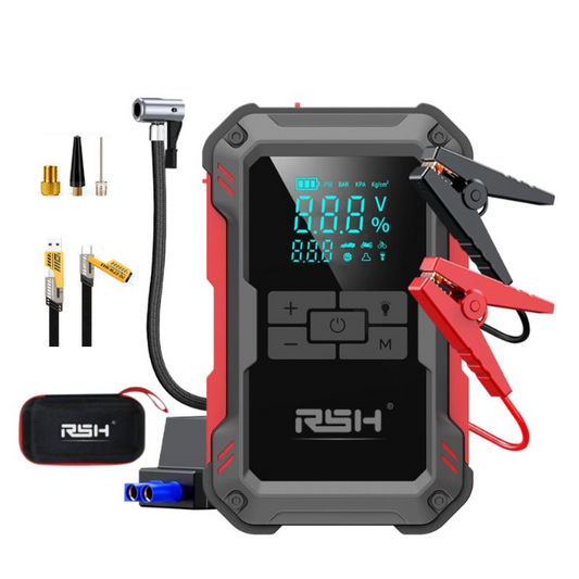 15000mAh Portable Car Jump Starter & Tire Inflator Combo, 12V Battery Booster with 150 PSI Air Compressor, 18W USB Fast Charger, Smart Digital Pressure Gauge, LED Emergency Flashlight and Safety Protection for All Vehicle Types
