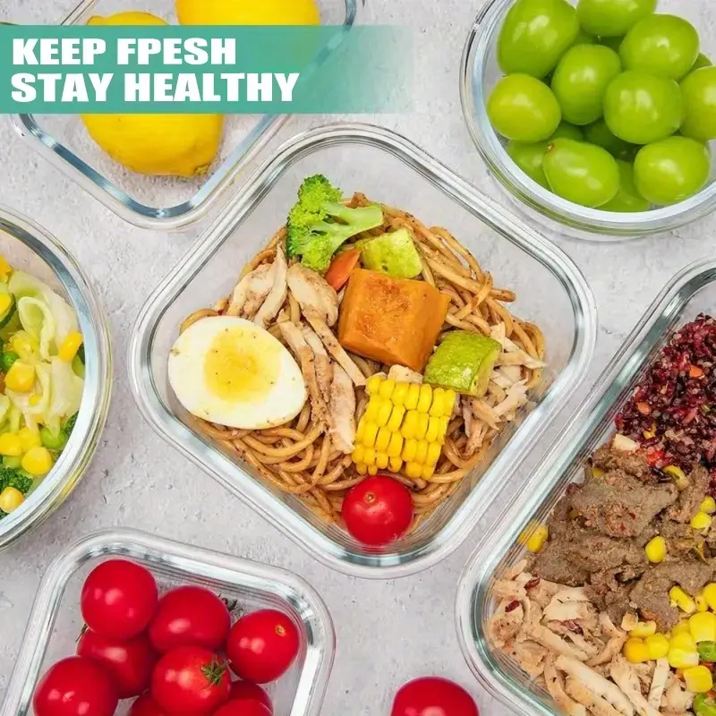 16-Piece Glass Food Storage Containers Set – 8 Airtight Snap Lids & 8 Containers for Meal Prep, Leftovers, Lunch & Kitchen Organization