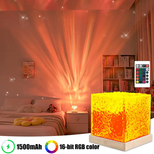 Rechargeable Shower Light, 16-Color Ocean Wave Projector, Waterproof Dimmable LED Shower Lamp with Remote, Rotating Water Ripple Light for Bathroom, Bedroom & Home Decor