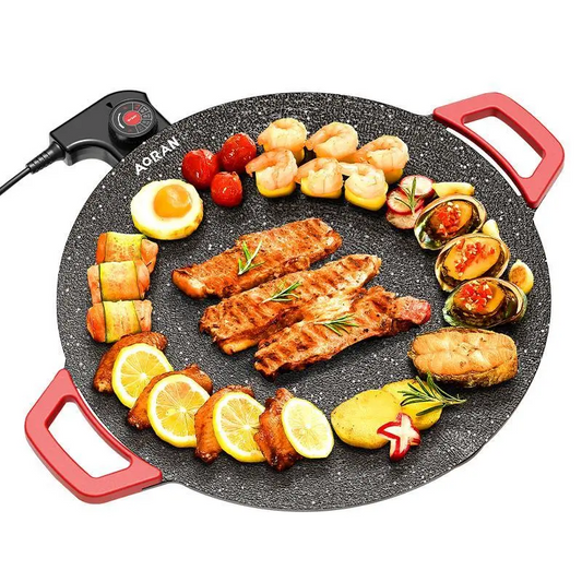 1500W Smokeless Electric Indoor Grill & Griddle, Portable Non-Stick Korean BBQ Grill Pan with Adjustable Temperature Control, Fast Heating Teppanyaki Hot Plate for Home Kitchen & Tabletop Cooking, 7-Piece Gift Set