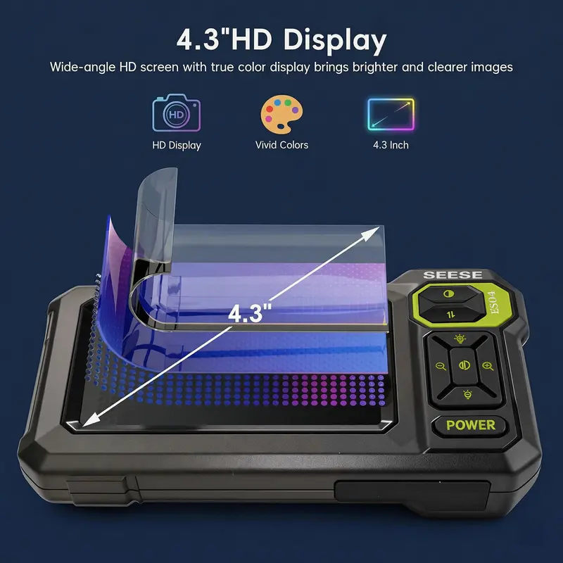 Industrial Endoscope Camera with Light, 4.3" 1080P HD Screen Waterproof Borescope Inspection Camera, IP67 Flexible Cable Video Scope for Automotive Engine, Plumbing, Home & Industrial Repairs