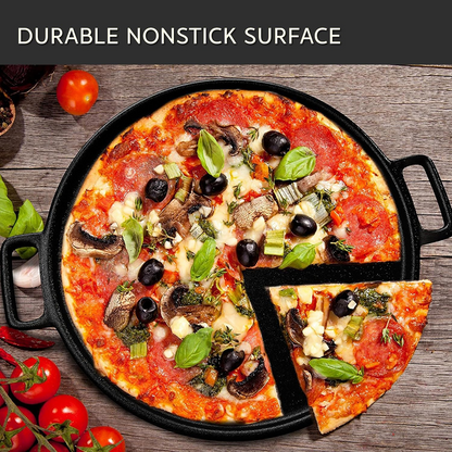 12”/14” Cast Iron Pizza Pan, Even-Heating Heavy-Duty Cast Iron Cookware for Homemade Pizza, Baking & Oven Cooking