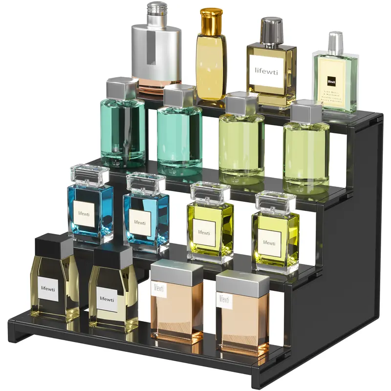 4-Tier Black Countertop Organizer Display Stand – Multi-Purpose Storage Rack for Perfume, Makeup, Spices & Home Decor