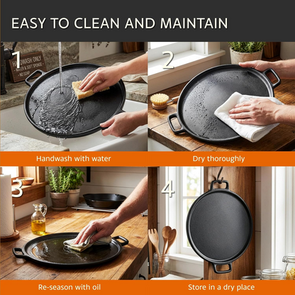 12”/14” Cast Iron Pizza Pan, Even-Heating Heavy-Duty Cast Iron Cookware for Homemade Pizza, Baking & Oven Cooking
