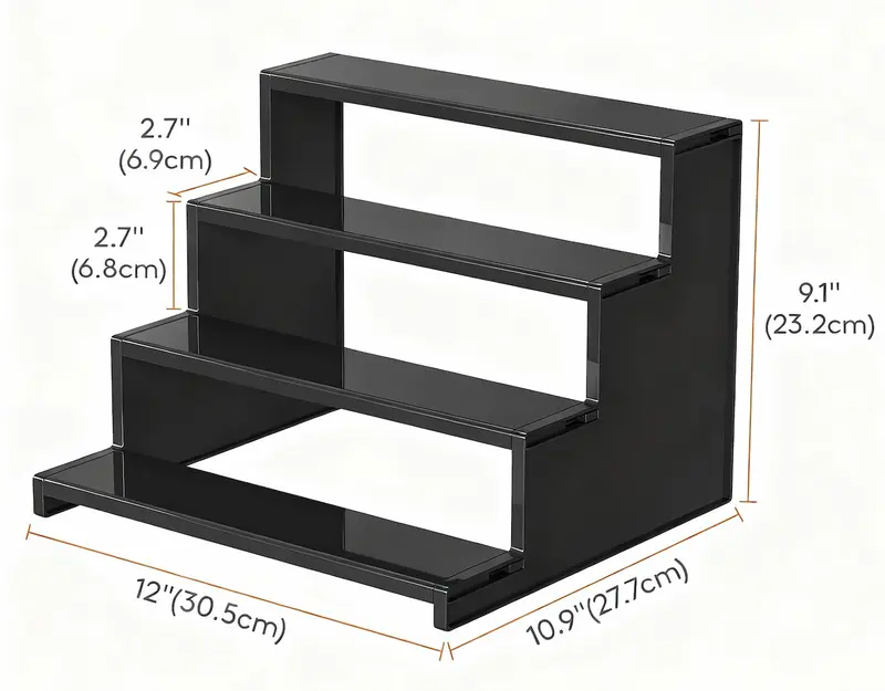 4-Tier Black Countertop Organizer Display Stand – Multi-Purpose Storage Rack for Perfume, Makeup, Spices & Home Decor