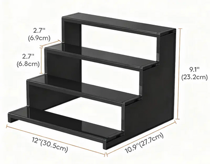 4-Tier Black Countertop Organizer Display Stand – Multi-Purpose Storage Rack for Perfume, Makeup, Spices & Home Decor