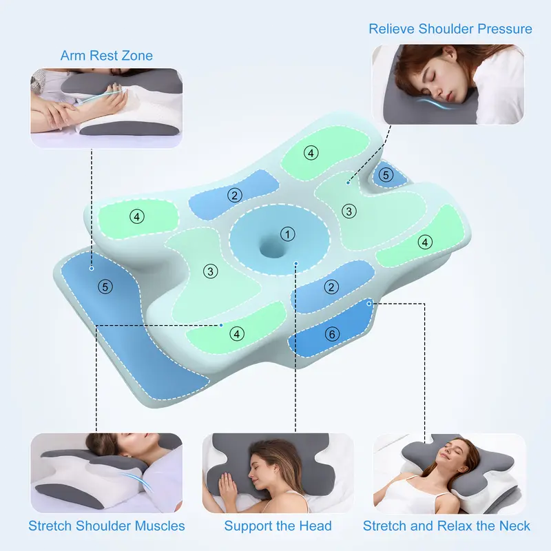 Adjustable Cooling Memory Foam Neck Pillow, Ergonomic Cervical Support Pillow for Sleeping, Contoured Neck & Head Support Pillow for Side and Back Sleepers