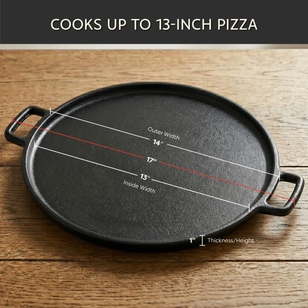12”/14” Cast Iron Pizza Pan, Even-Heating Heavy-Duty Cast Iron Cookware for Homemade Pizza, Baking & Oven Cooking