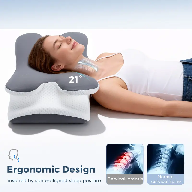 Adjustable Cooling Memory Foam Neck Pillow, Ergonomic Cervical Support Pillow for Sleeping, Contoured Neck & Head Support Pillow for Side and Back Sleepers