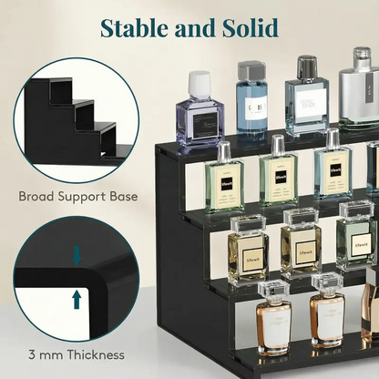 4-Tier Black Countertop Organizer Display Stand – Multi-Purpose Storage Rack for Perfume, Makeup, Spices & Home Decor