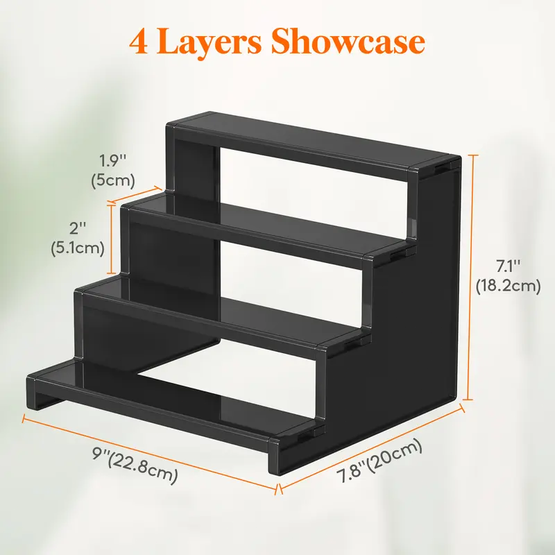 4-Tier Black Countertop Organizer Display Stand – Multi-Purpose Storage Rack for Perfume, Makeup, Spices & Home Decor